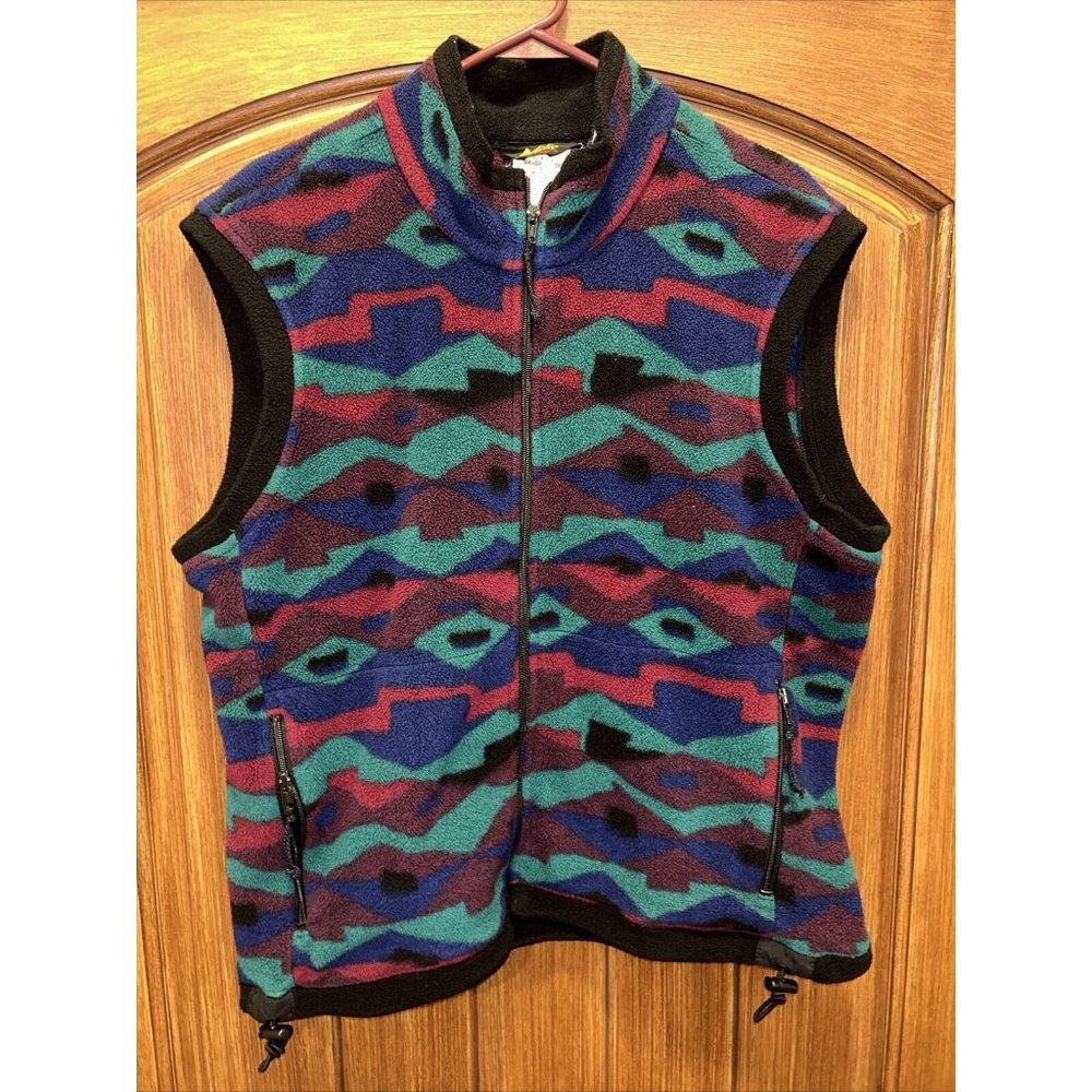 Vintage 90s REI Aztec Purple Green Blue Red Pattern Polartec Fleece Vest Size L